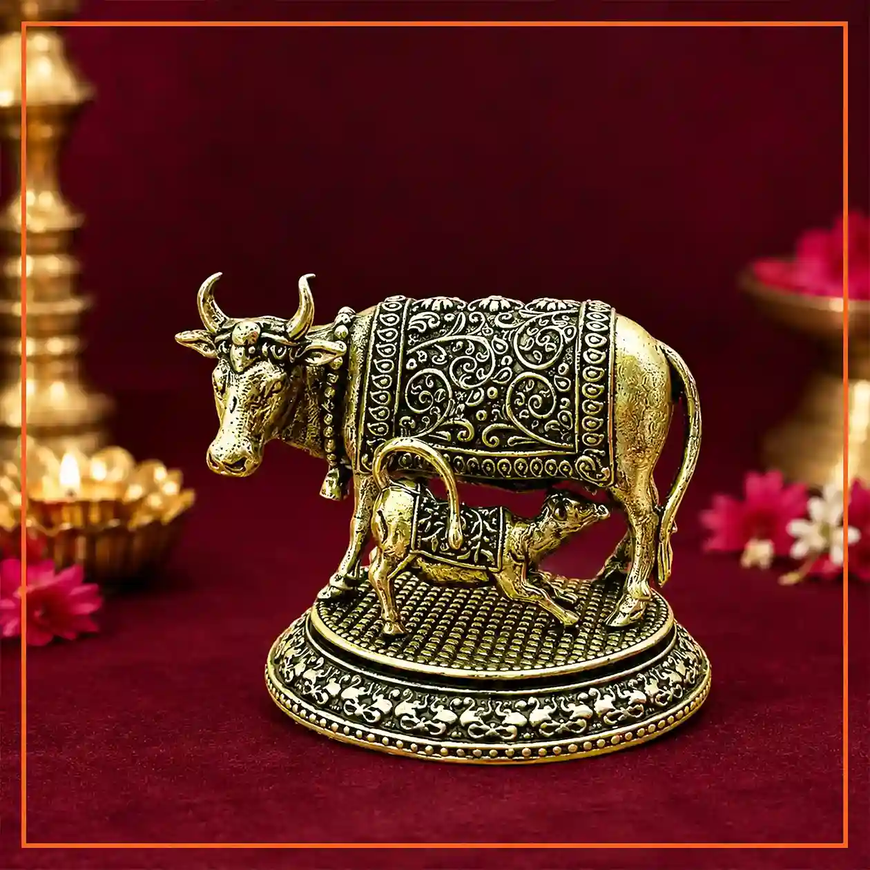 Brass Kamdhenu Cow with Calf | 6 cm